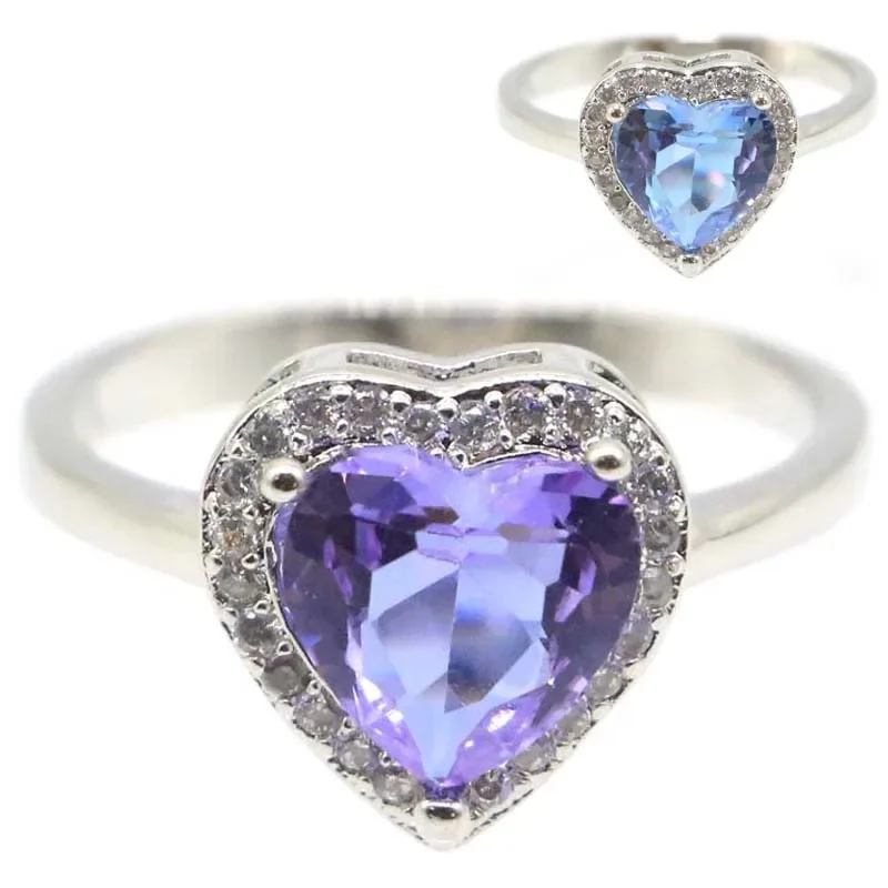 3g 925 SOLID STERLING SILVER Customized Rings Heart Shape Color Changing Alexandrite Topaz Zultanite CZ Woman's Party 3g 925 solid sterling silver customized rings heart shape color changing alexandrite topaz zultanite cz woman s party