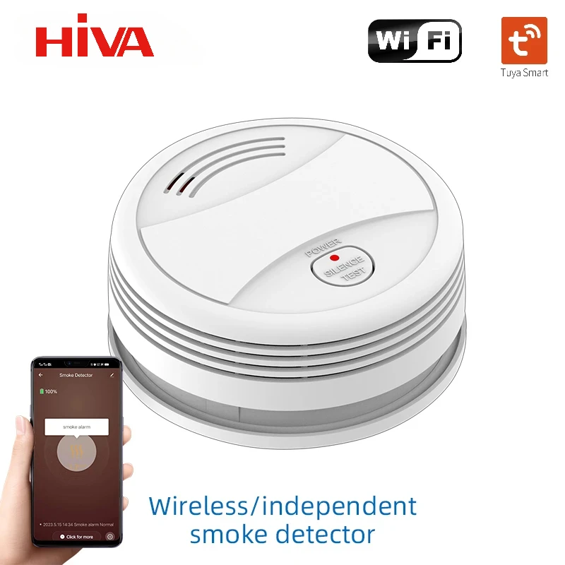 HIVA Tuya WIFI เครื่องตรวจจับควันไฟ Security Alarm System สําหรับ Garden Smoke House Home Office SmartLife APP Control Fire Alarm 1