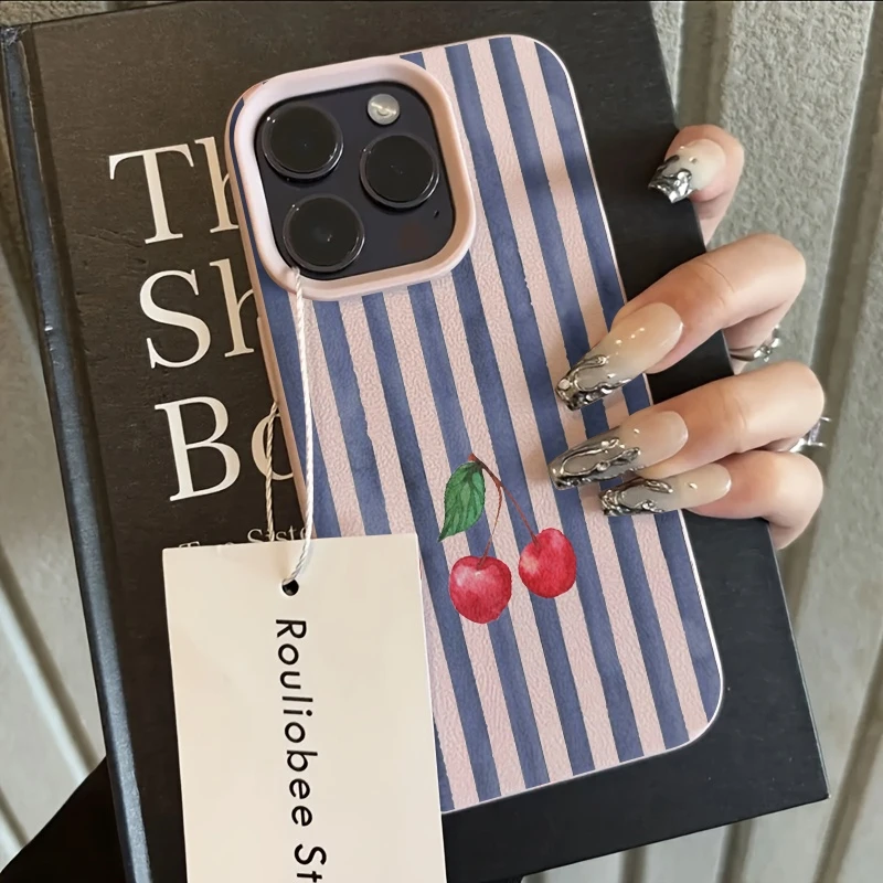 Blue Striped Cherry Fresh Print Phone Case Cover