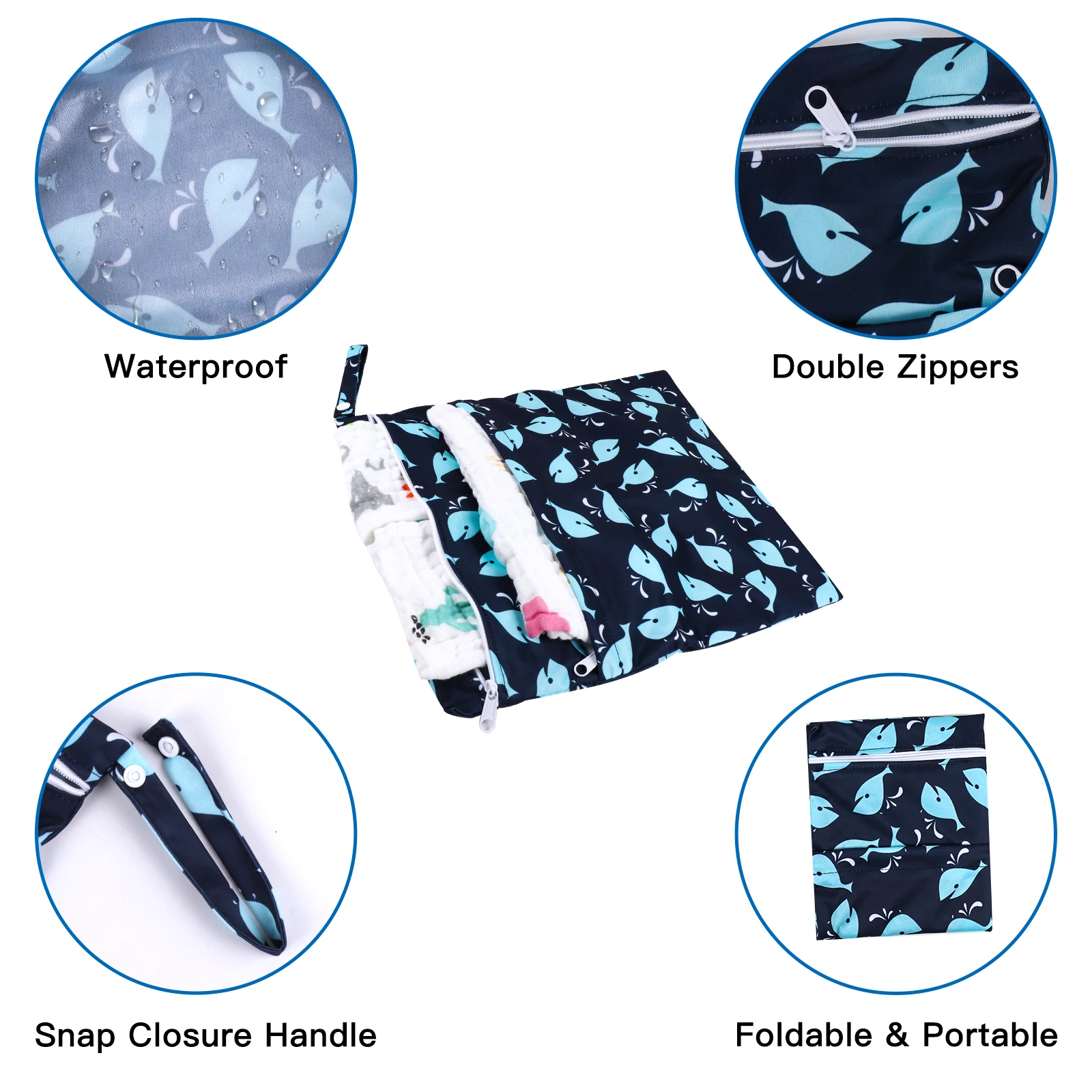 3pcs/set New Cartoon Printed Baby Double Zipper Diaper Bag Washable Diaper Bag Shopping Bags E-Commerce