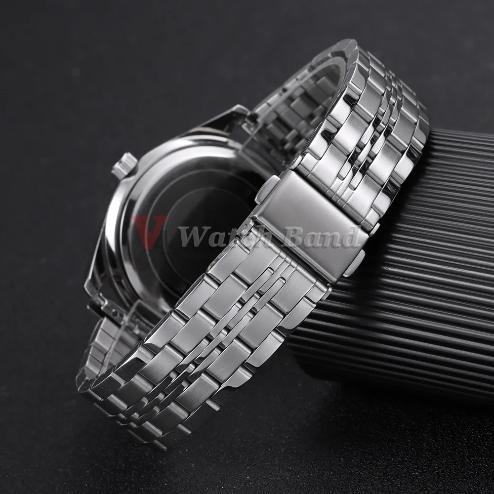 Sleek Curved End Stainless Steel Watchband with Folding Buckle