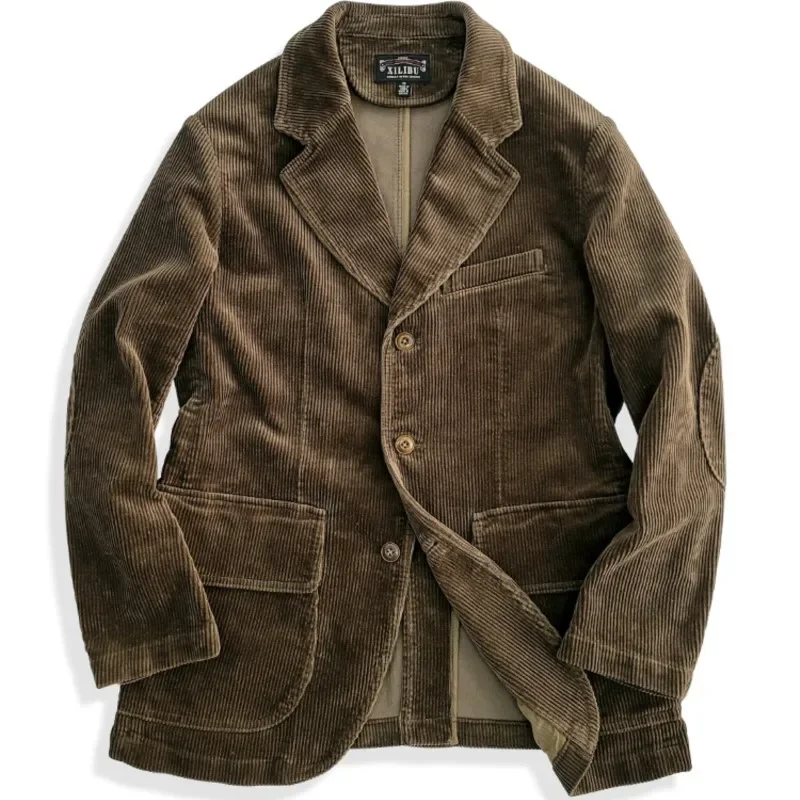 Amekaji Wear Clothes Men American Retro Coffee Color Corduroy Suit Business Casual Single West Corduroy Coat Good Quality 5