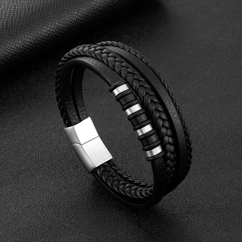 Classic Fashion Multilayer Braided Leather Bracelet Suitable for Men's Wrist Party Jewelry