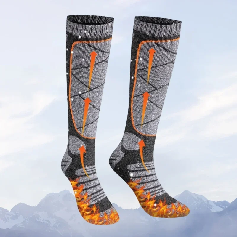 1 Pair 65℃ Electric Heated Socks Winter Warm Controllable Buttons Heating Sock Snowmobile Hunting Skiing Sock Outdoor