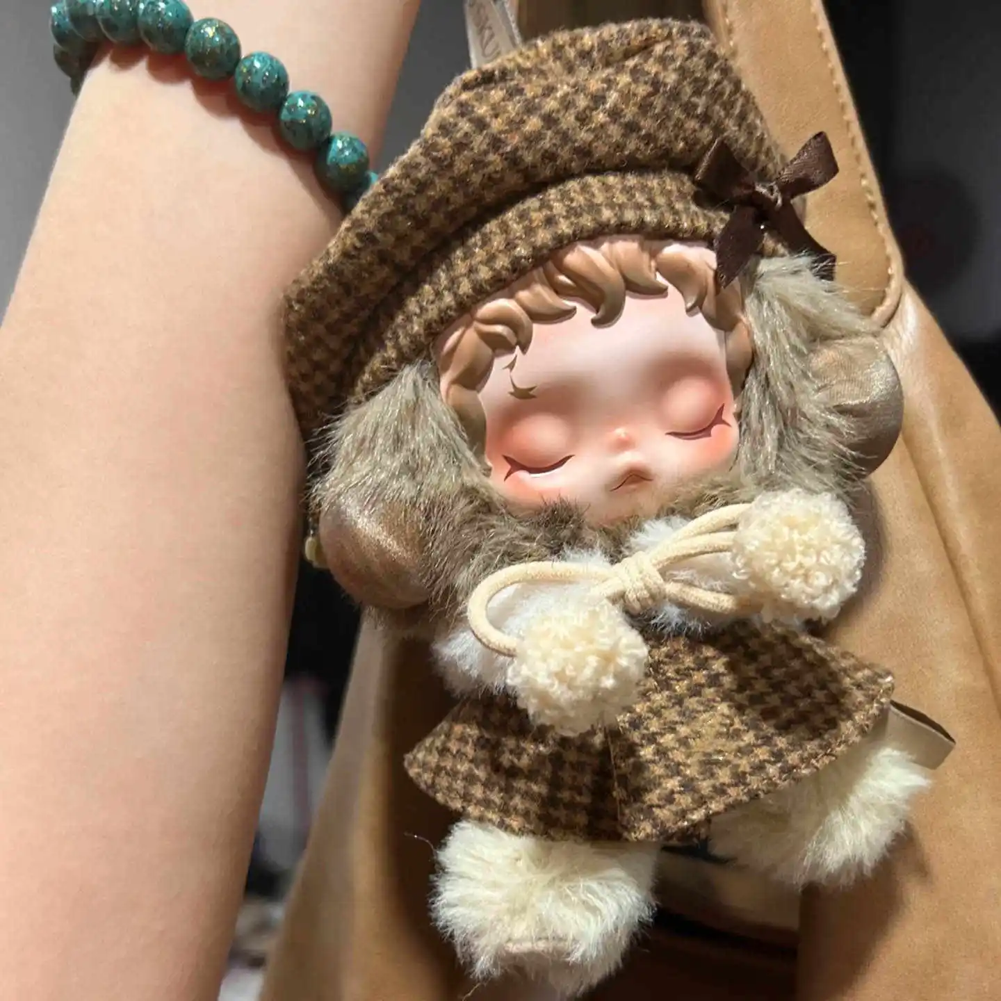 For Skullpanda For Labubu Classic Grid Style Dress Cloak Set Beret