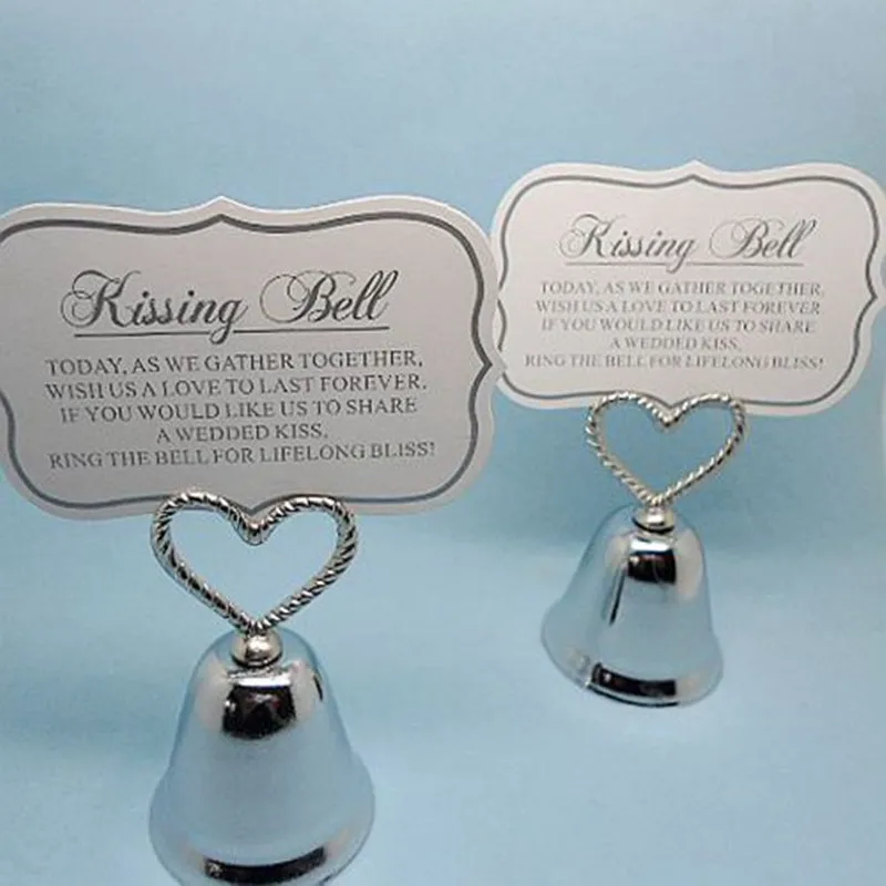

Free Shipping 40pcs/lot Kissing Bell Place Card Holders in silver and golden color Party favors
