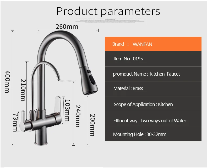 De Filtro De Água, Misturador De Pia, WF-0195, Três maneiras