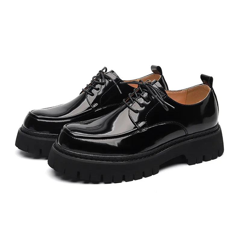 

men fashion business wedding dress platform shoes lace-up patent leather oxfords shoe black stylish sneakers gentleman footwear