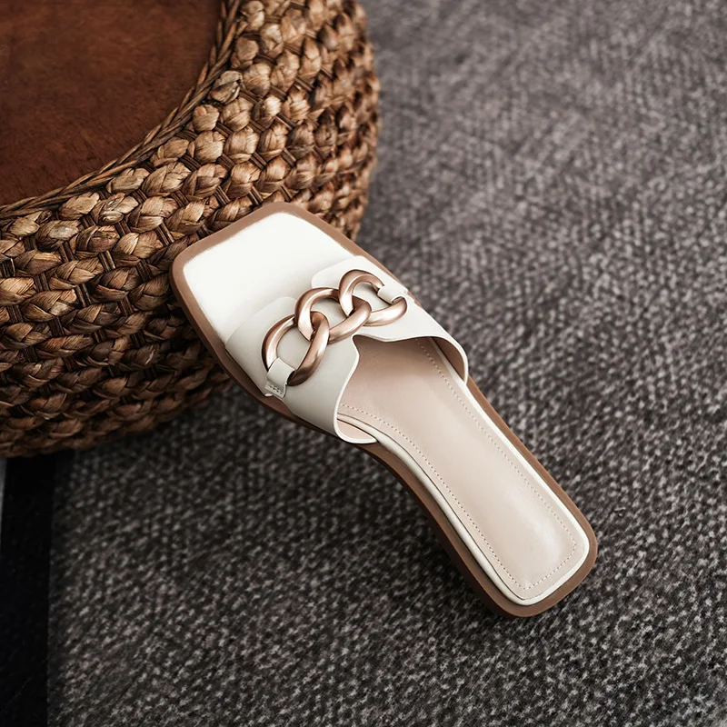 Slippers female summer outside wear metal buckle chain flat beach sandals AF52