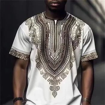 Vintage Ethnic Style Short Sleeved Outdoor Street Men's Fashion T-shirt 3D Printed Men's Fitness Tops Daily Casual Sports Tees 1