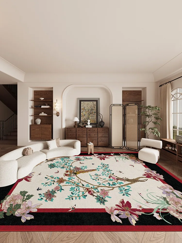 Luxury Living Room Carpet Flower Bird Retro Special-shaped Bedroom Rugs Round Palace Style Coffee Table Soft Mats Ковер Tapis 러그