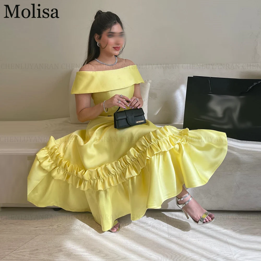 

MOLISA Yellow Satin Elegant Saudi Arabia Formal Occasion Dresses 2024 A-Line Off the Shoulder Prom Evening Gowns فساتين الحفلات