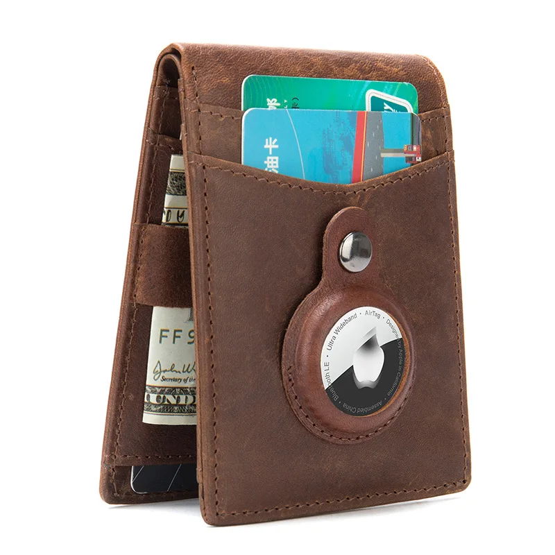 Retro Minimalist Men's AirTag Wallet Multi Card Holder for Apple Air Tag Wallet