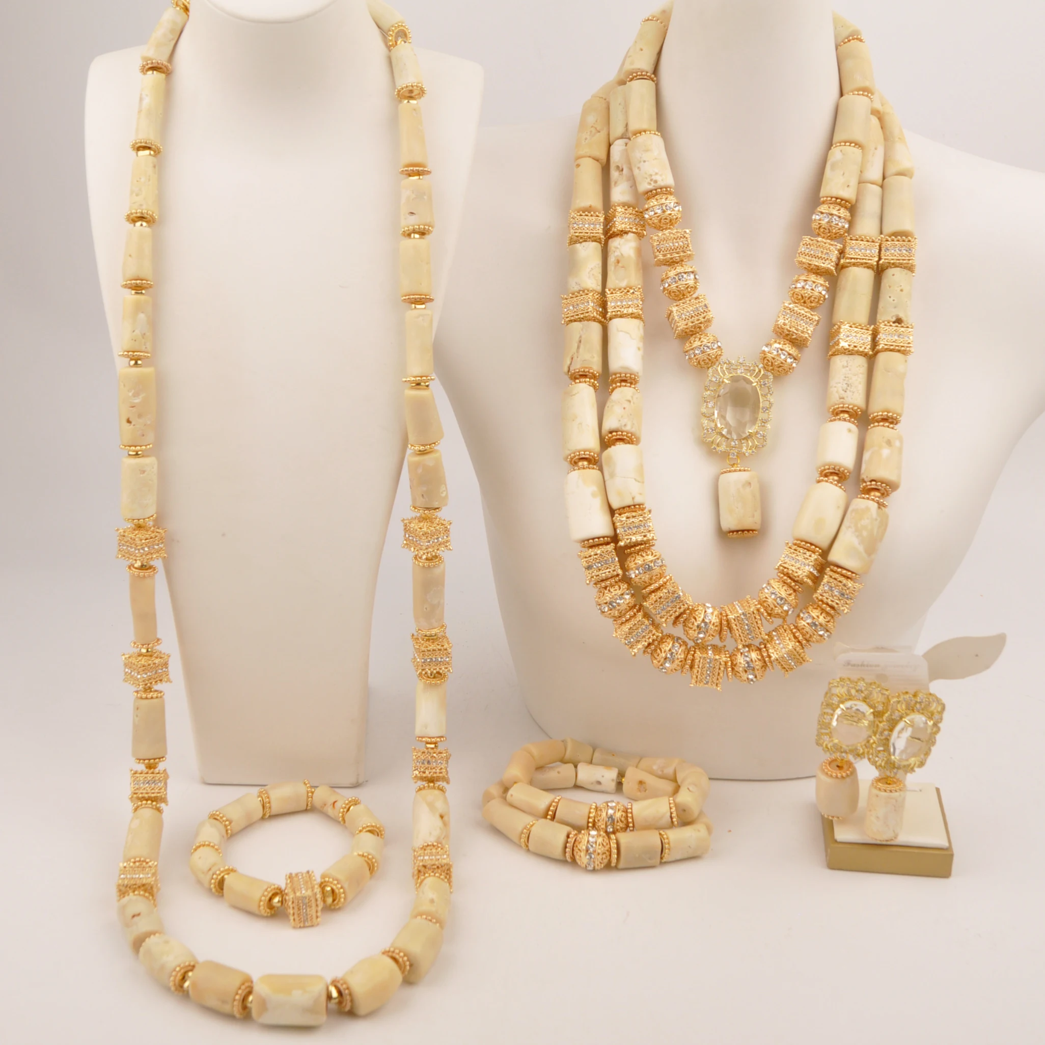 

Real White Nigerian Coral Beads Jewelry Set for Couple
