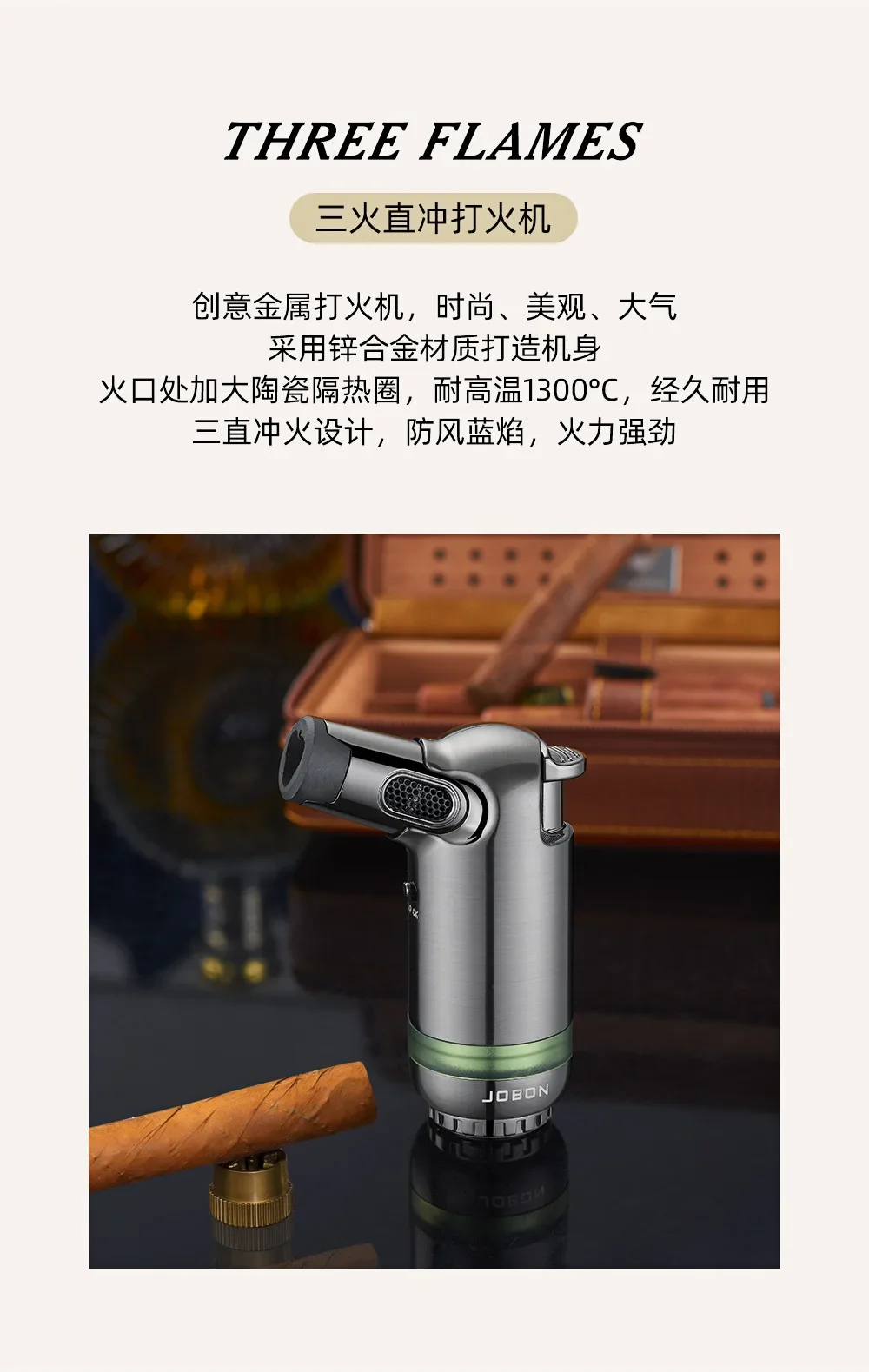 Description Picture 3 of itemJOBON Portable Outdoor Camping BBQ Kitchen Baking Metal Welding Lighter Windproof Cigar Lighter Butane Turbine Torch Lighters