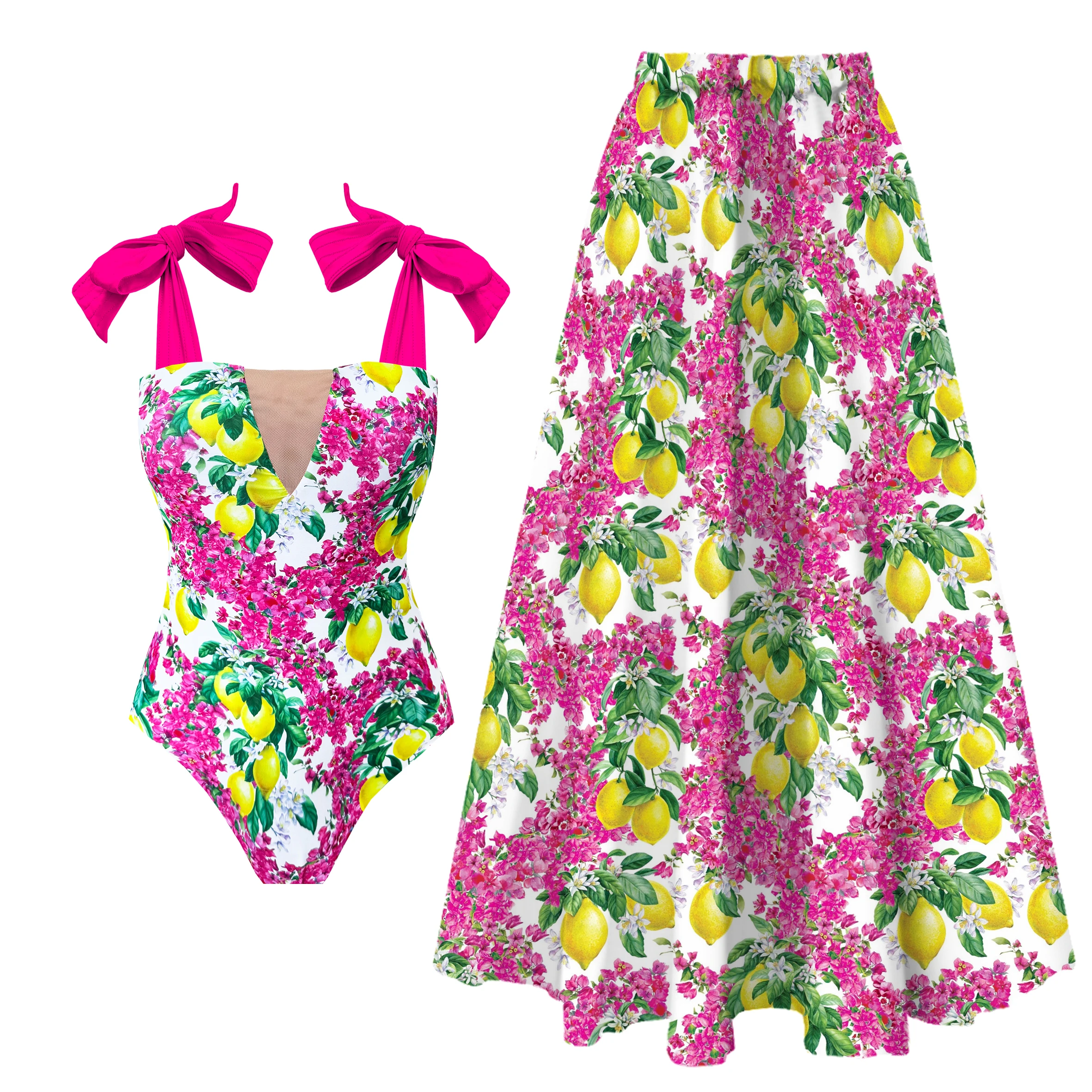 One Piece Swimsuit New Cute Swimwear Women Bow Swimwear Hollow Out Bathing Suit Back Crisscross Monokini Swim