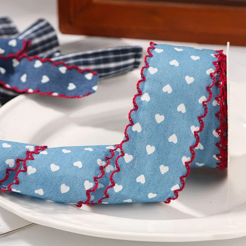 Kewgarden 25mm 40mm 1 1.5 Outline Printed Love Denmin Ribbons Handmade Crafts DIY Hair Bows tie Sewing Accessories 1