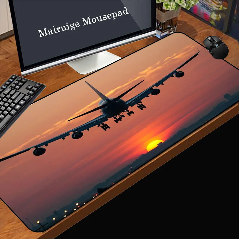 Mouse pad para jogos com bordas costuradas, avião aviação esteira