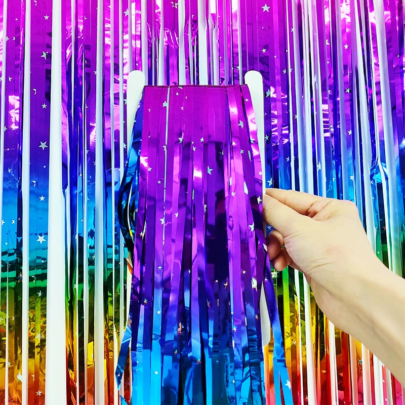Funkelnder Regenbogen-Farbverlauf, Lametta-Folie, Fransen-Vorhang, Hintergrund, verdickter Glitzer-Regenbogen für Geburtstag, Disco, 80er-Jahre-Party-Dekoration – Detail 9