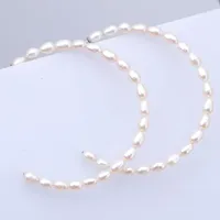 Solid 925 sterling silver stud 4 mm natural freshwater pearl big loop earrings hoop 1