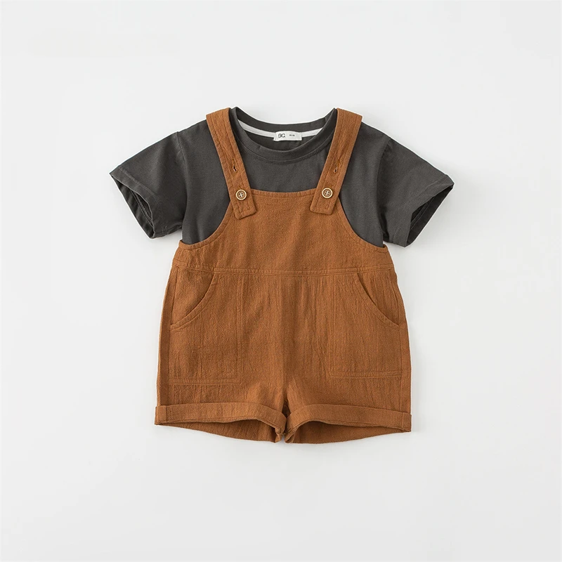 

Girls Outfit Summer Kids Casual Clothing For Boy Korean Version Linen Strap Pants Set Children's Baby Boy Clothing