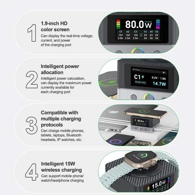 تستر RELIFE Q7 (بقوة 80W) – 6 مخارج مع شاشة ألوان HD 6