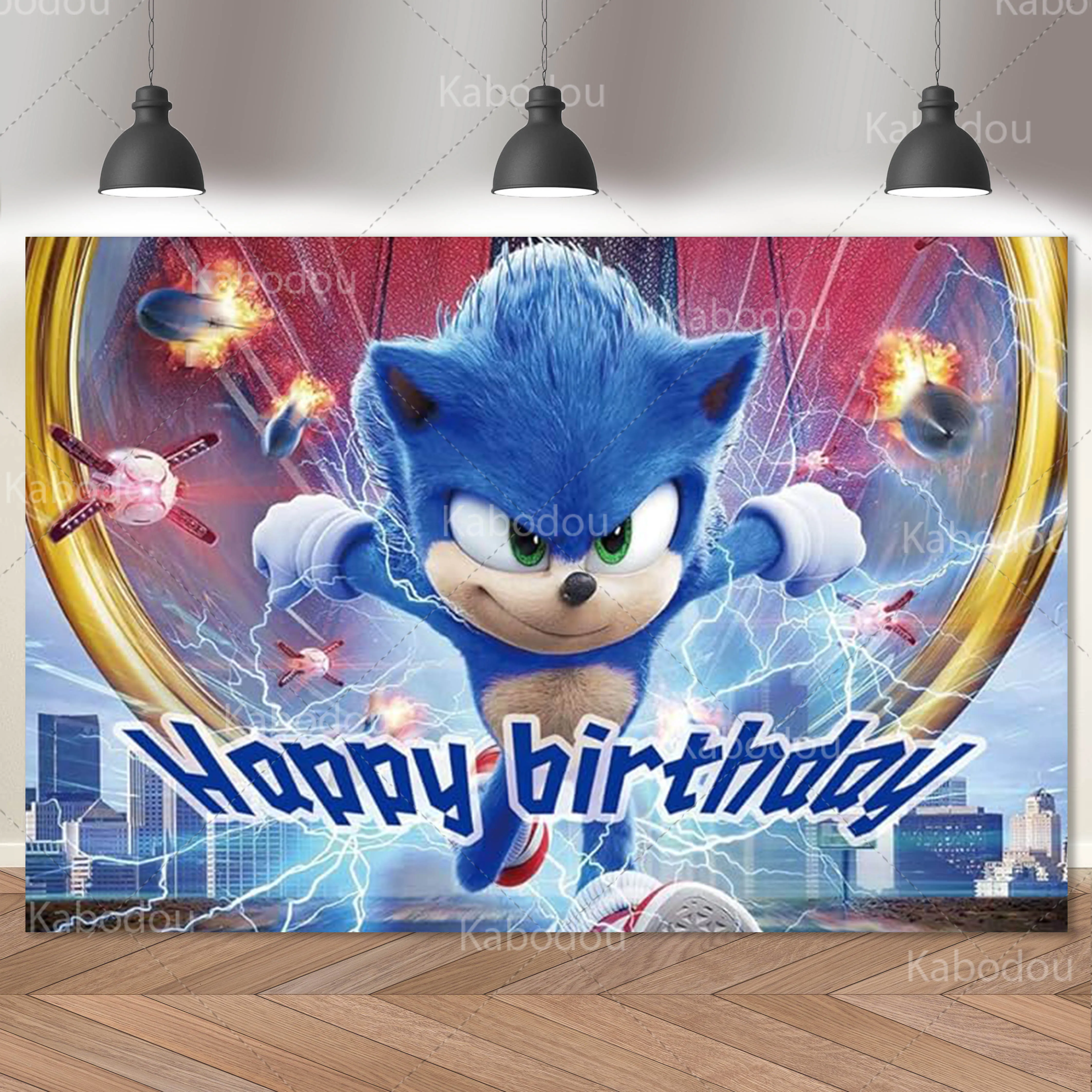 thumbnail image 1 of Fondo de Sonic para fiesta de cumpleaños de niños, decoración de dibujos animados de erizo, fondo para fotografía, pancarta, póster, utilería para estudio de baby shower, 1 of 5