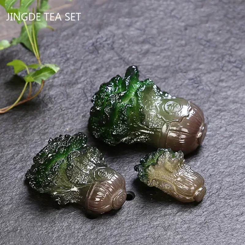 Creative Color-changing Tea Pet Resin Lucky Small Cabbage Tea Play Ornaments Chinese Tea Tray Decoration Tea Set Accessories