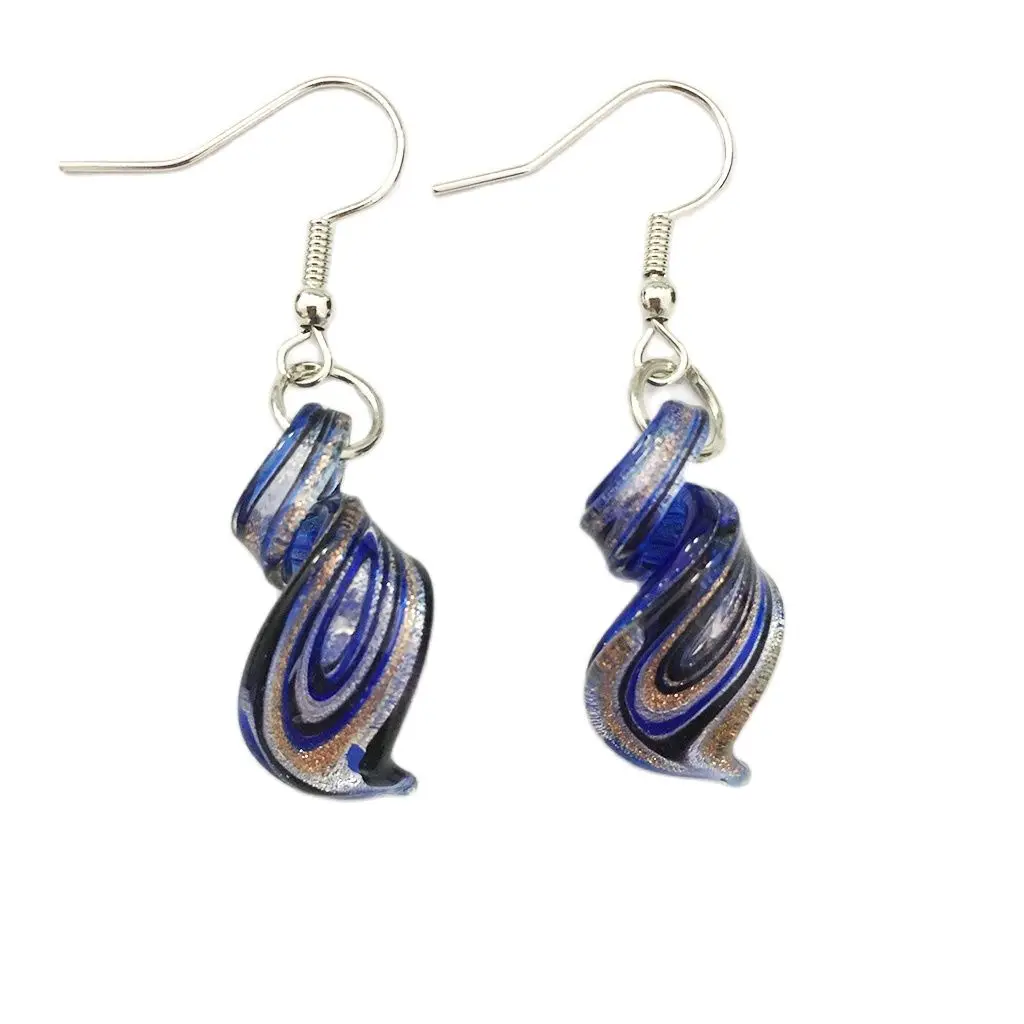

6 Pairs Chinese Style Glass Murano Retro Earring For Women Handmade Personality Lampwork Pendant Female Spiral Navy Blue