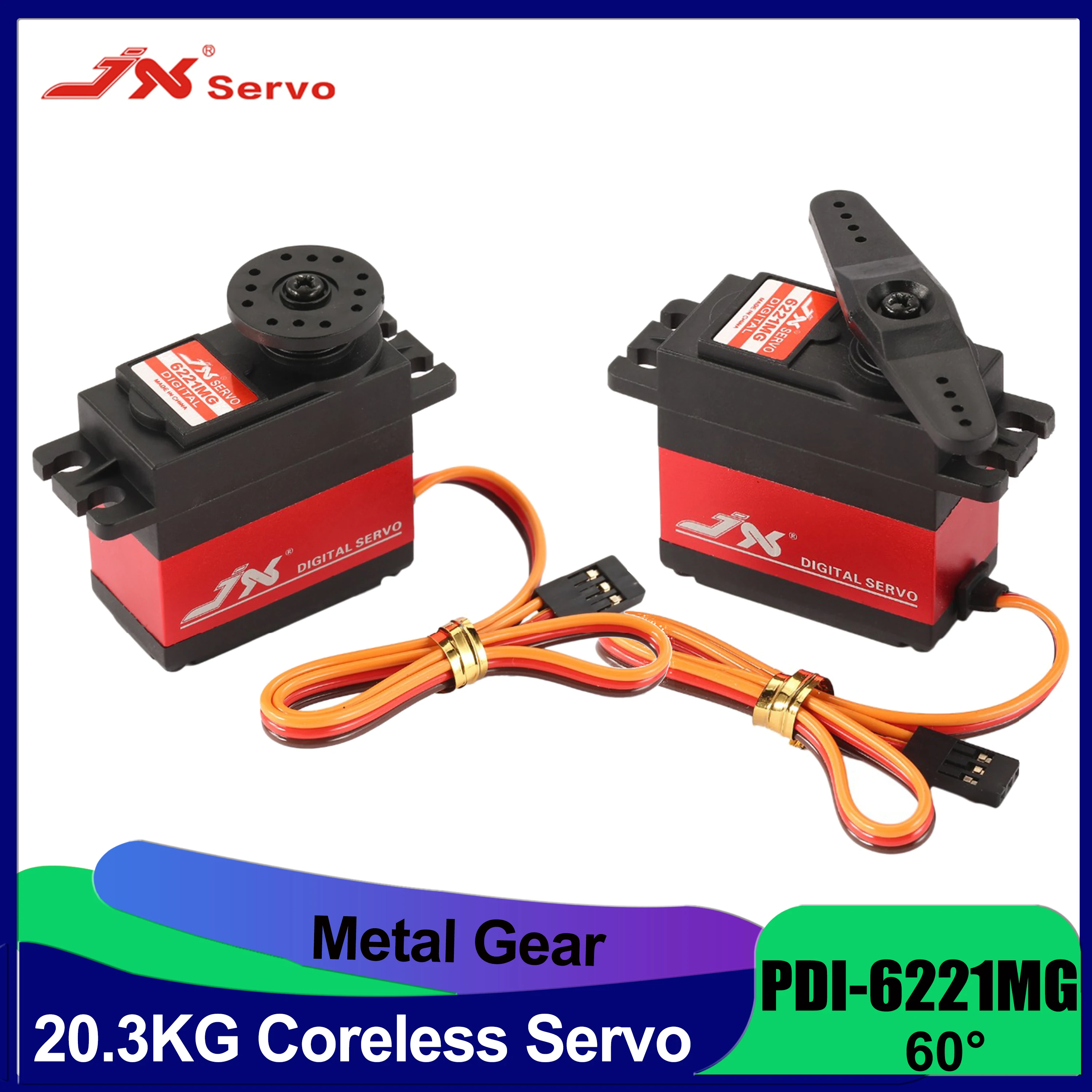 

JX Servo PDI-6221MG 20.3kg Large Torque Metal Gear Digital Coreless Servo for 1/8 1/10 RC Car Crawler RC Boat Helicopter Model