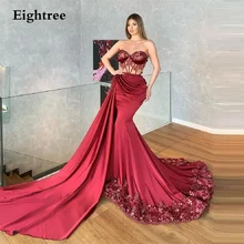 

Luxury Royal Wine Red Long Lace Prom Dresses Sleevless Sweetheart Flower Evening Dress Satin Formal Party Night Prom Gowns