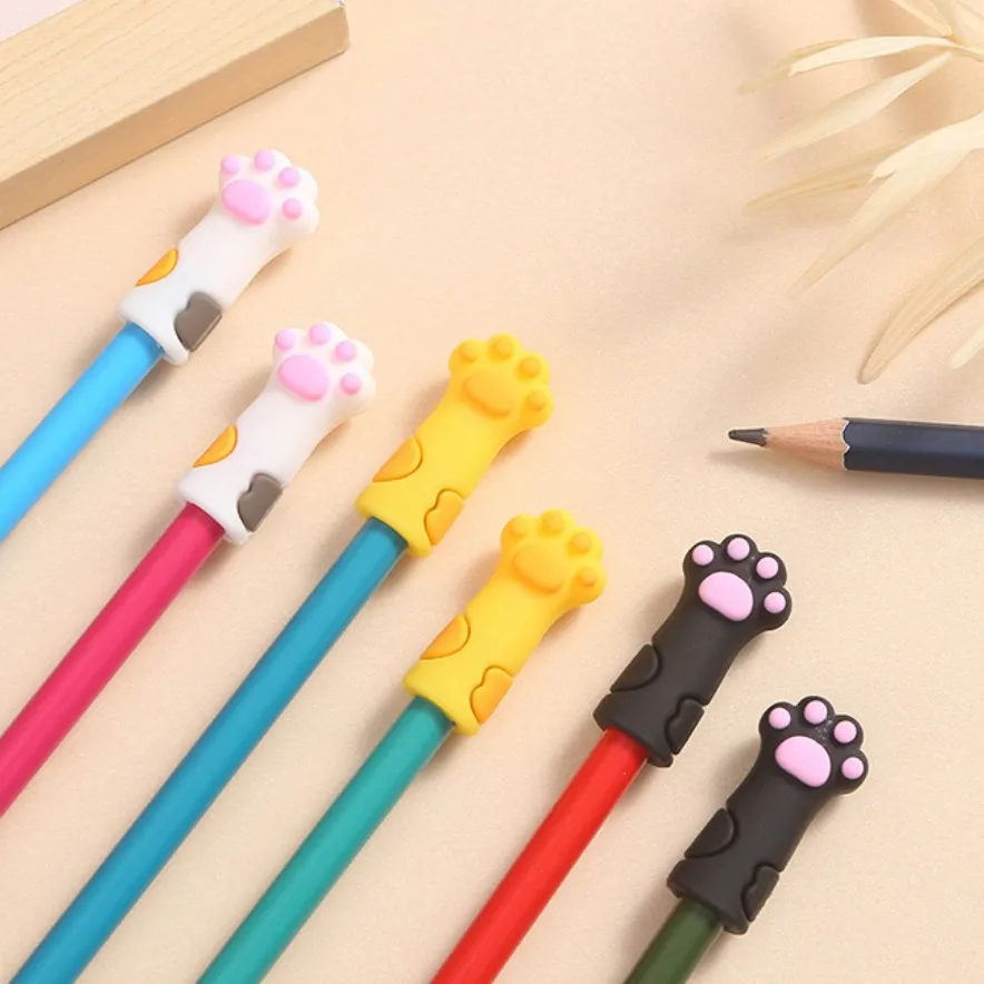 3Pcs/Set Kawaii Cat Pencil Cap Cartoon Silicone Pen Topper Covers For Kids Cute Pencil Extender Stationery School Supplies