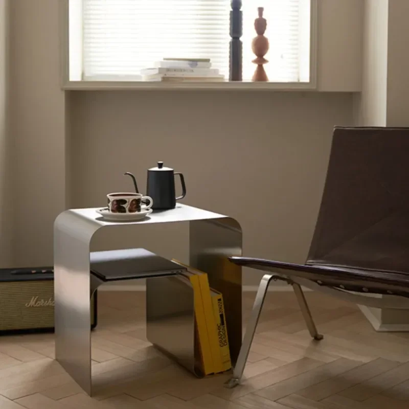 Side End Table Antique Minimalist Stainless Steel Bedside Table Side Table Integrally Molded Storage Cabinet Coffee Desks Vintage Bauhaus