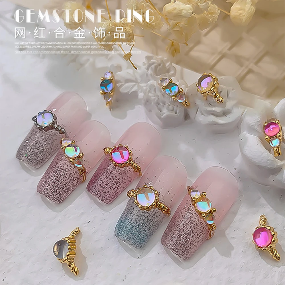 

Girl's Trendy Nail Design Gemstones Ring Charms Fantastic French Mermaid Hearts Jewelry Stereo- Manicure Adorns Fingertips Alloy