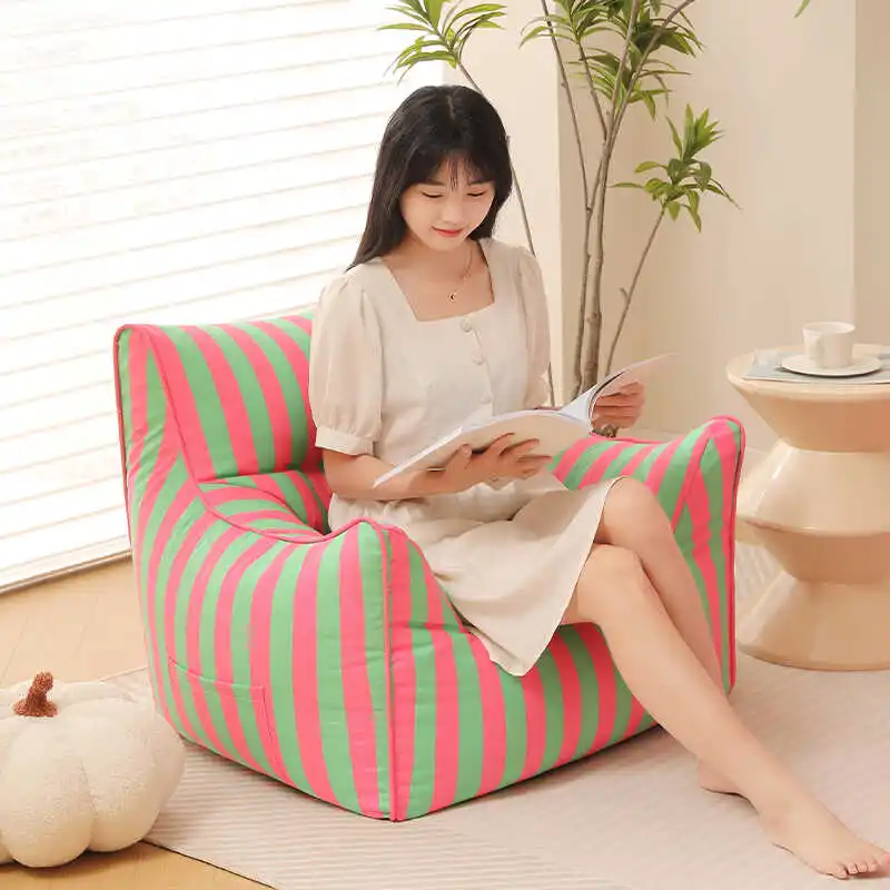 Striped Kids Bean Bag Chair Small Sofa For Reading Corner Living Room Cozy Modern Single Seating Pouf With Soft Cushion