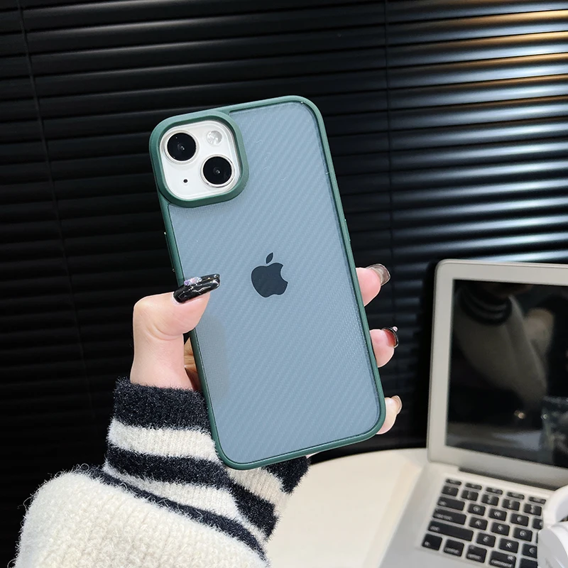 

Cosmic Carbon Fiber Metal Button Shell For iPhone 11 12 13 Pro Max Shockproof Simple Case For iPhone 14 Plus Accessories Cover