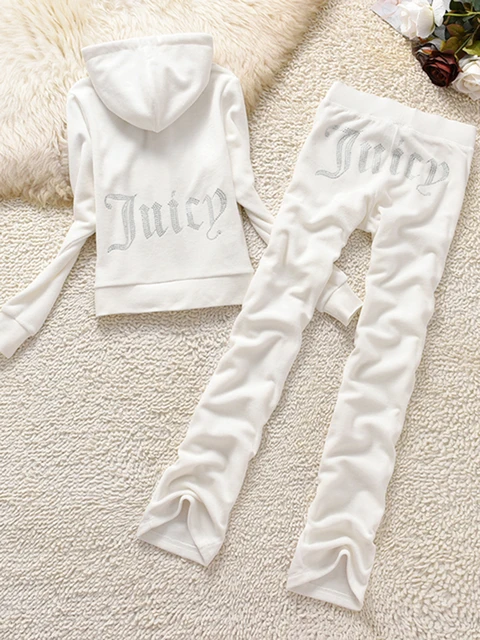 YICIYA Juicy Tracksuit Spring/Fall 2022 Women's Brand Velour Tracksuit Suit Women Velvet Zipper Sweatshirt And Pants Fat Sister white