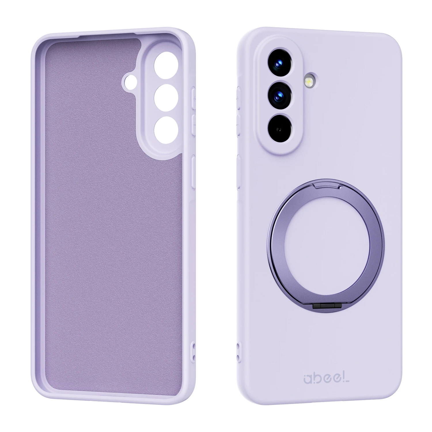 Solid Color Silicone Ring Holder Case with Inner Fur and Magnetic Camera Protector