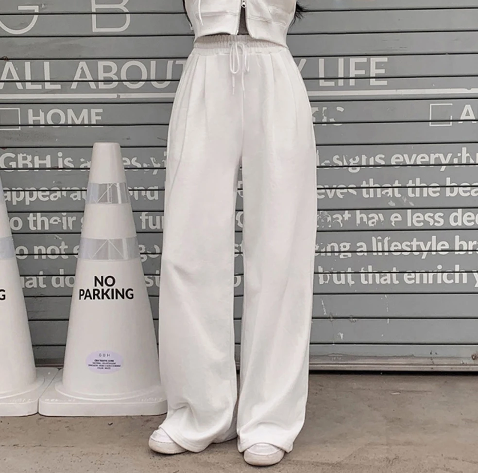 Korean Fashion Streetwear 2-piece Pants Set Women Tracksuit Autumn New Hooded Zip-up Crop Top Long Pants Casual Solid Outfits