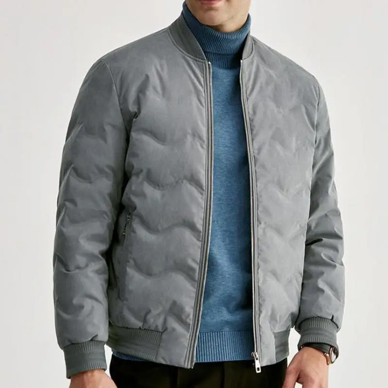 

Мужская приталенная куртка на молнии, Серый Повседневный пуховик с Бейсбольным воротником, размеры до 3XL, Осень-зима 2022