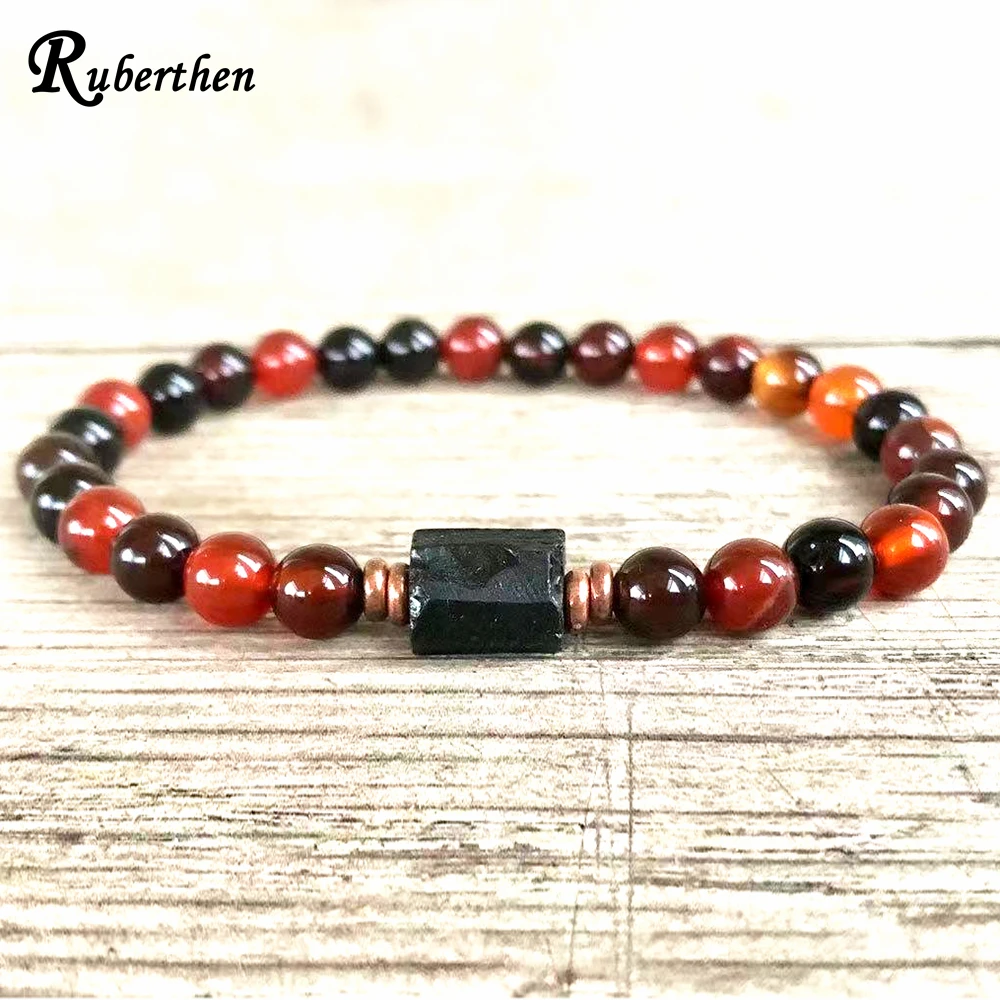 

Ruberthen 6 мм Sardonyx, необработанный черный турмалиновый браслет, энергичный браслет с натуральным драгоценным камнем