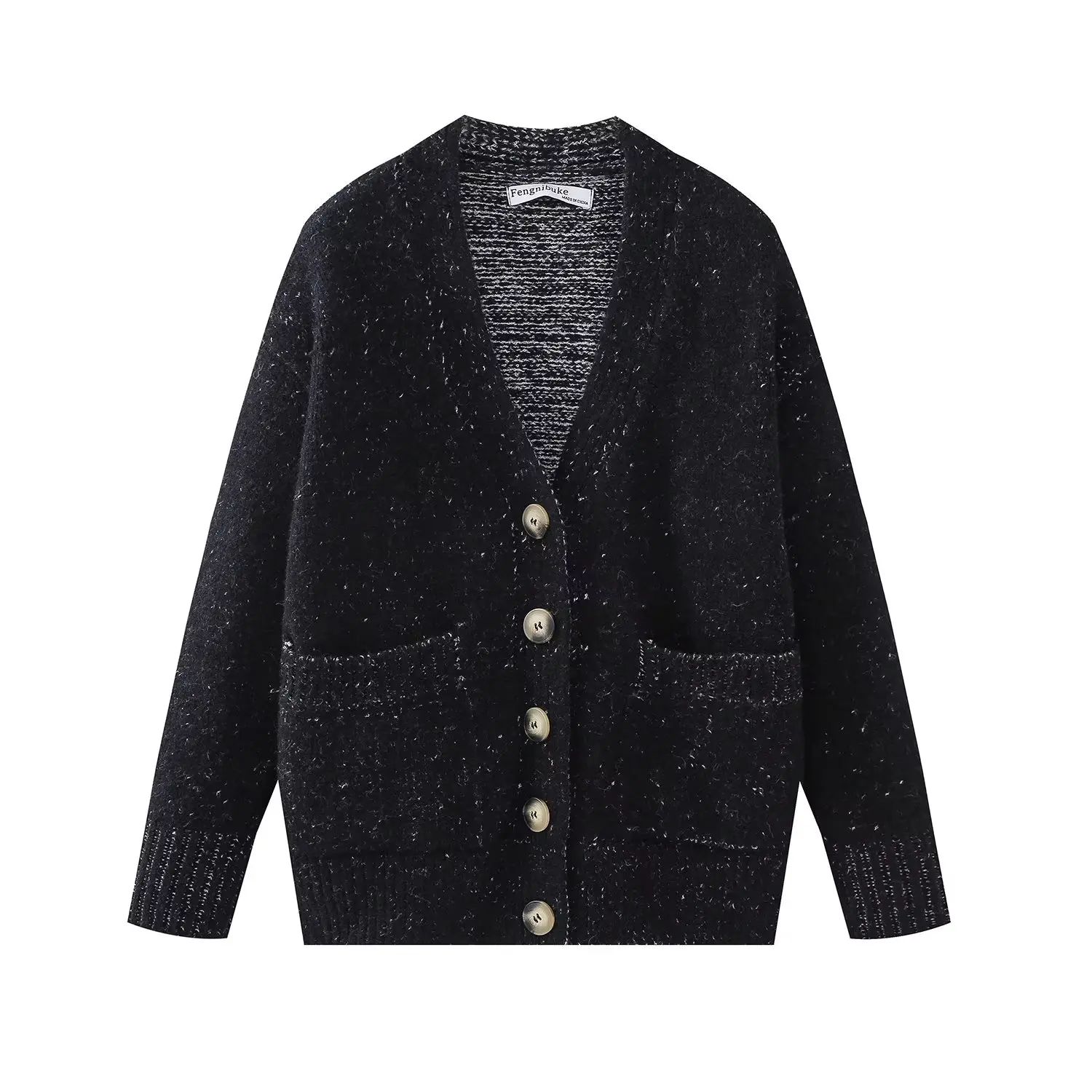 

Women New Fashion Pocket Knitted Cardigan Sweater Vintage V-Neck Long Sleeve Button All-Match Casual Female Outerwear Chic Tops