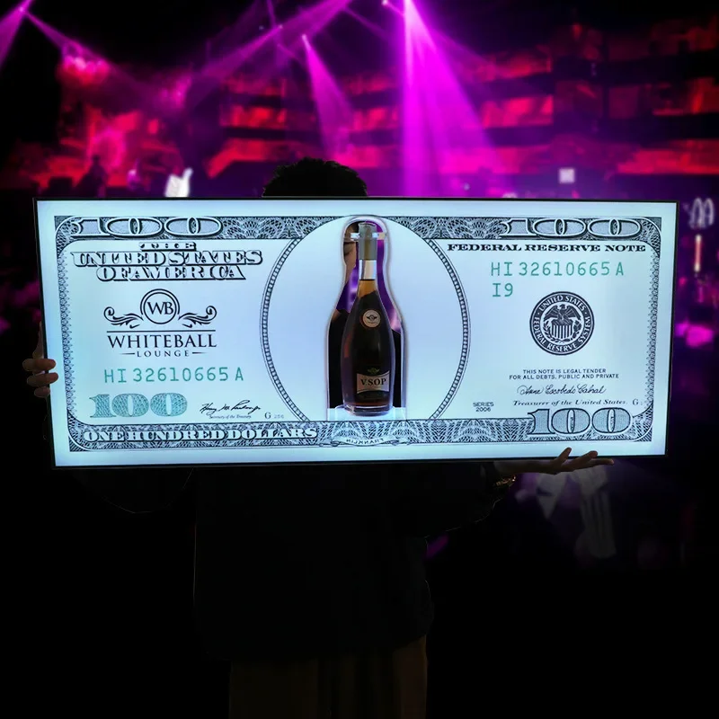 Nightclub Bar LED Glowing US Dollar Messages Board Sign Liquor VIP Wine Bottle Display Holder Stand Glorifiers Service Presenter