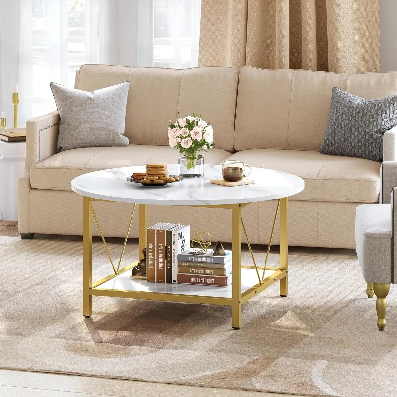 Coffee Tables for Living Room, Round Coffee Table, Small Coffee Table with Storage, 2 Tier Modern 6