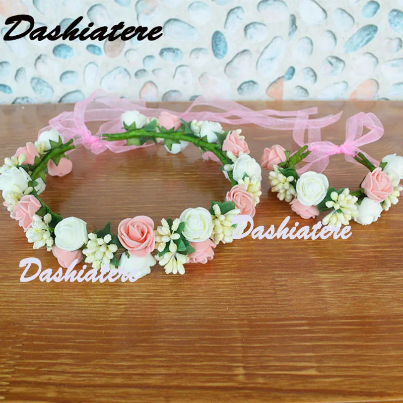 

Dashiatere Bridal Hair Garland Pink Ivory Bridesmaid Flower Crown Wrist Corsage Flowers Birthday Party Girls Children Headwear