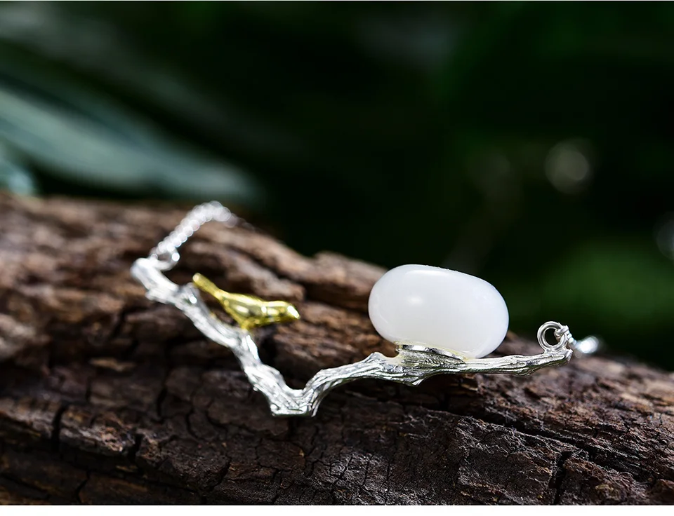 Silver Natural Stones Handmade Jewelry Retray Bird Necklace with Pendant