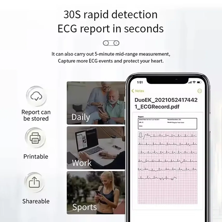 LEPU Portable Home ECG Monitor EKG Monitor For Monitoring Heart Rate 24 Hour ECG with AI Analysis