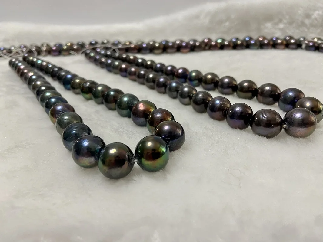 

Classic 11-14mm Black Peacock Pearl Necklace For Women Round Sea Pearls Less Flaw Fine Sterling Party Jewelry Gifts