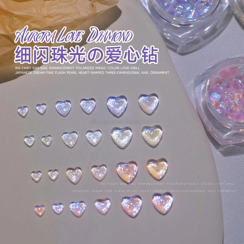 3D Aurora Glitter Love Crystal Nail Cat Eye Ins Gem Stone strass Nail Art decoración manicura artesanía # OLF| | - AliExpress