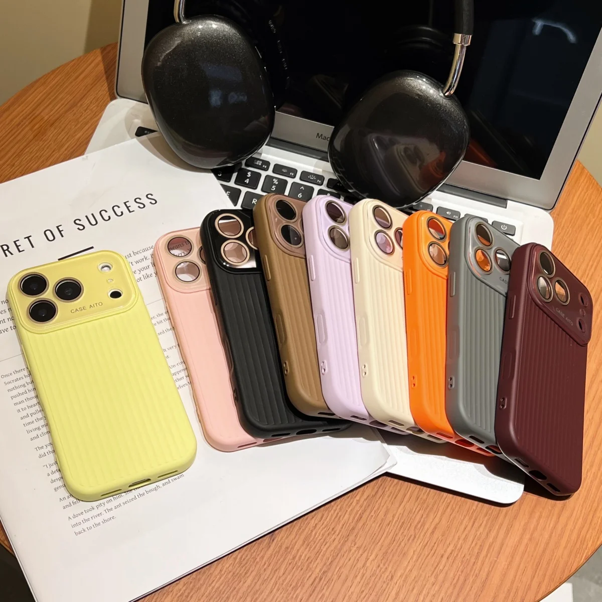 Corrugated Stripe Pattern Shockproof Phone Case with Large Window Camera Lens Protection
